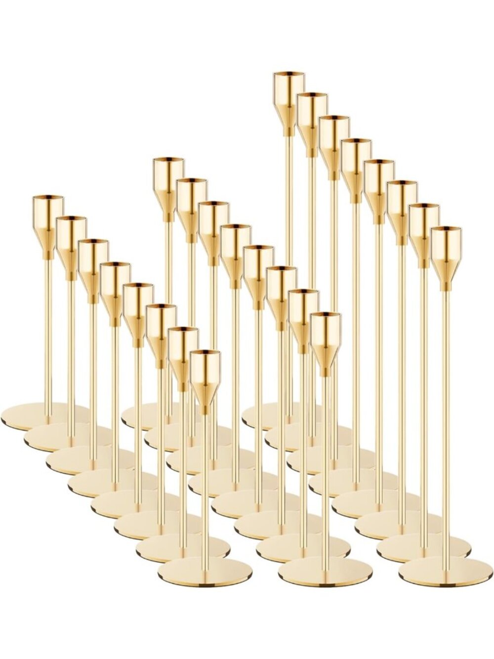 24 Pcs Gold Taper Candle Holders for Wedding, Party & Home Decor - Elegant